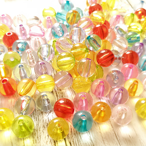 ビーズ 100個 ラウンド 丸玉 9.5mm クリア カラーミックス アクリル