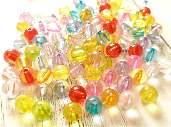 ビーズ 100個 ラウンド 丸玉 9.5mm クリア カラーミックス アクリル