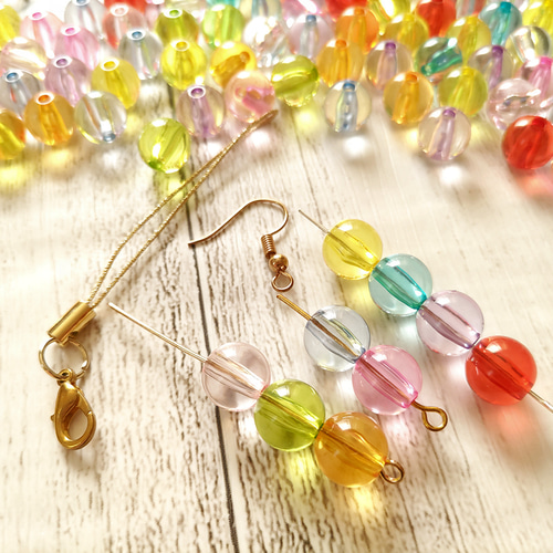 ビーズ 100個 ラウンド 丸玉 9.5mm クリア カラーミックス アクリル