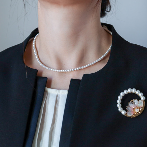 【Creema 獨家】新年福袋 畢業典禮和入學儀式 3 件套 櫻花胸針和貝殼珍珠項鍊和耳環/耳環 Forma 第3張的照片