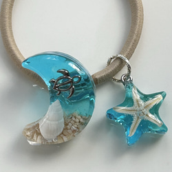キーホルダー 海のチャーム星 ターコイズ 海 チャーム 星の砂 貝がら