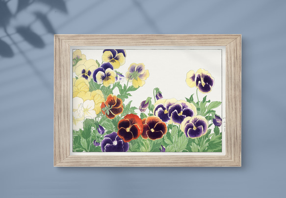 パンジー日本画アートポスター☆花柄お正月和柄和室インテリア和モダン