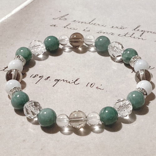 疲労回復のお守り】翡翠×スモーキークォーツ×水晶 天然石ブレスレット