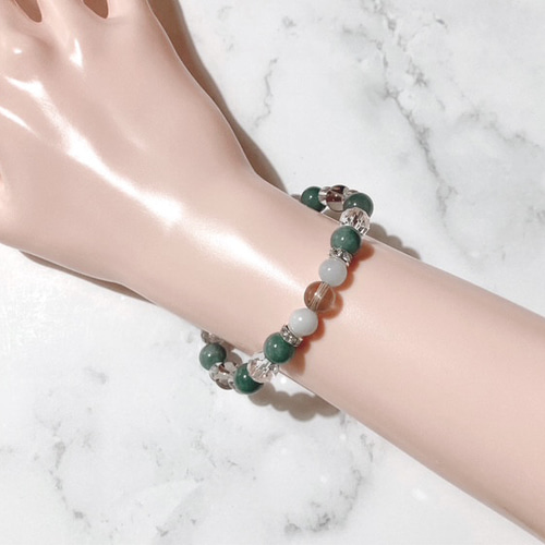 疲労回復のお守り】翡翠×スモーキークォーツ×水晶 天然石ブレスレット