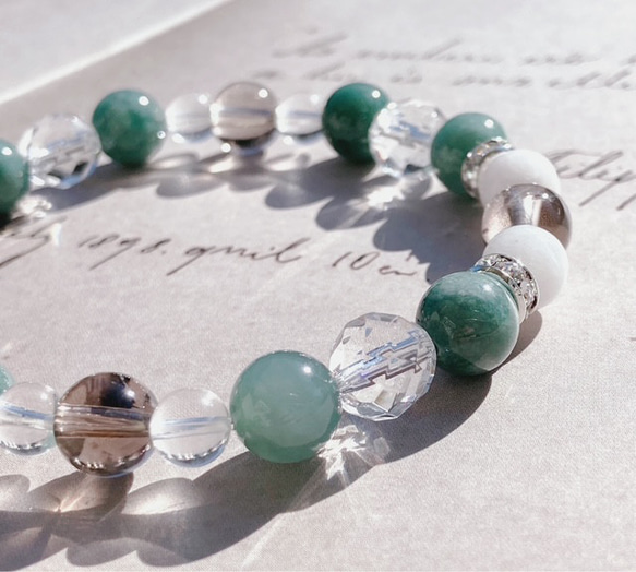 疲労回復のお守り】翡翠×スモーキークォーツ×水晶 天然石ブレスレット