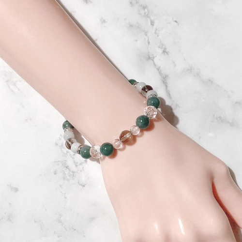 疲労回復のお守り】翡翠×スモーキークォーツ×水晶 天然石ブレスレット