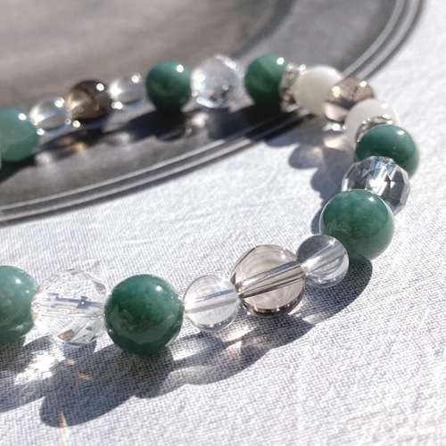 疲労回復のお守り】翡翠×スモーキークォーツ×水晶 天然石ブレスレット