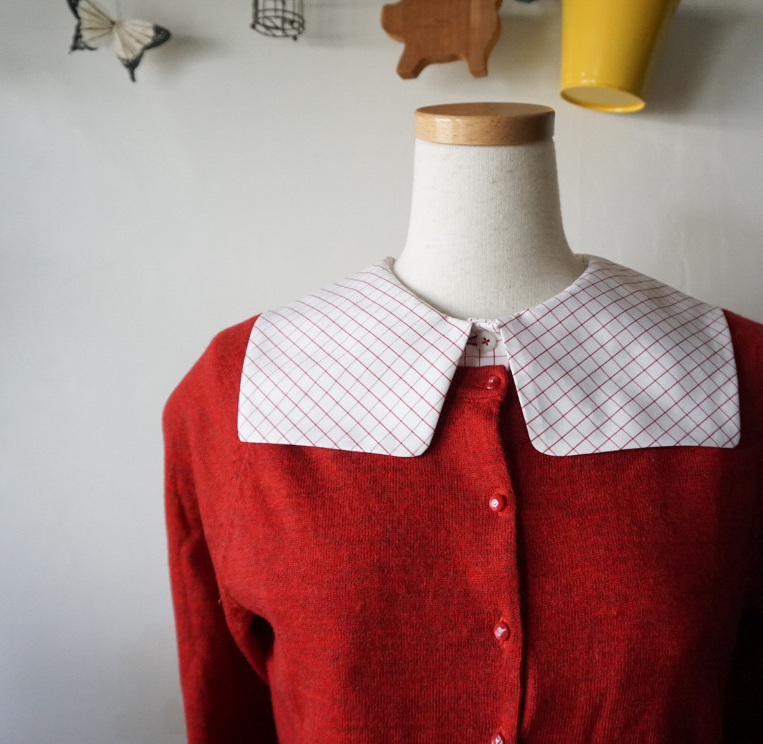 スクエア襟の付け襟(ラインチェック柄)