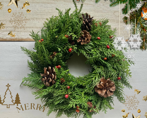 素敵なクリスマス2025】手作り針葉樹のフレッシュリース 玄関 飾り