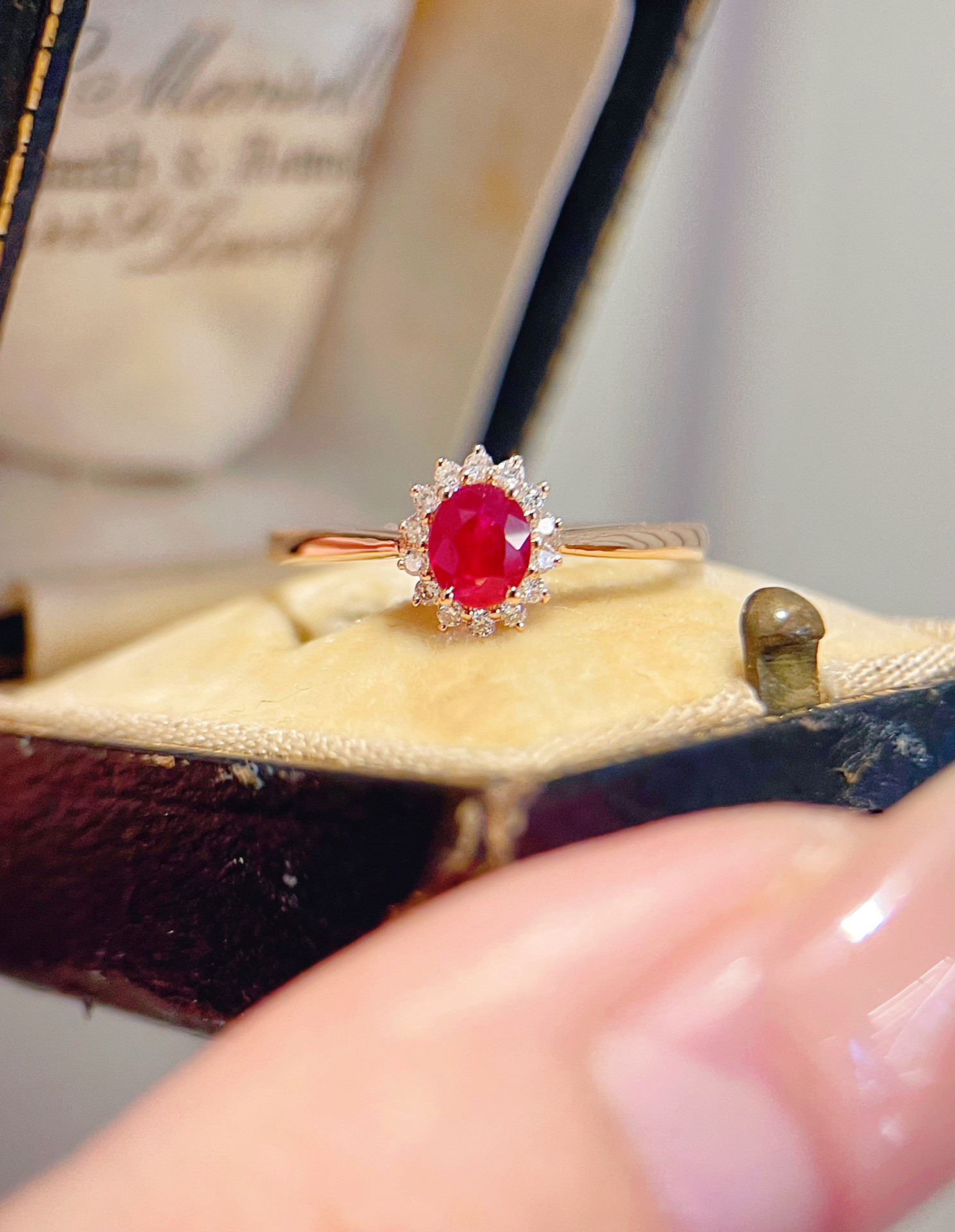 天然ダイヤモンド付きルビーリングk18