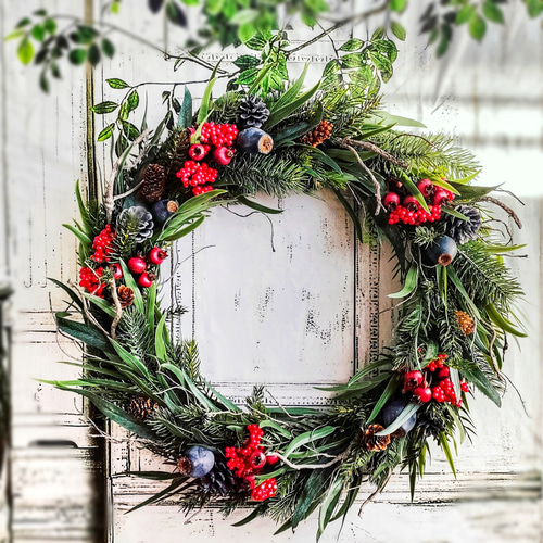 生花に見える】特大 クリスマスリース 高級 造花 冬 玄関 パーティー