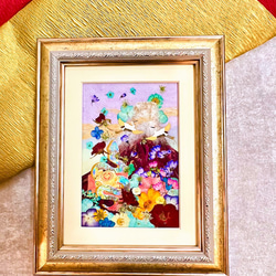 ピンクのお花のファンタジー 押し花額 押し花アート額03 その他