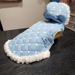 犬服♪フード付き防寒着(水色)(小型犬S)首と両脇をマジックテープ止め 2枚目の画像