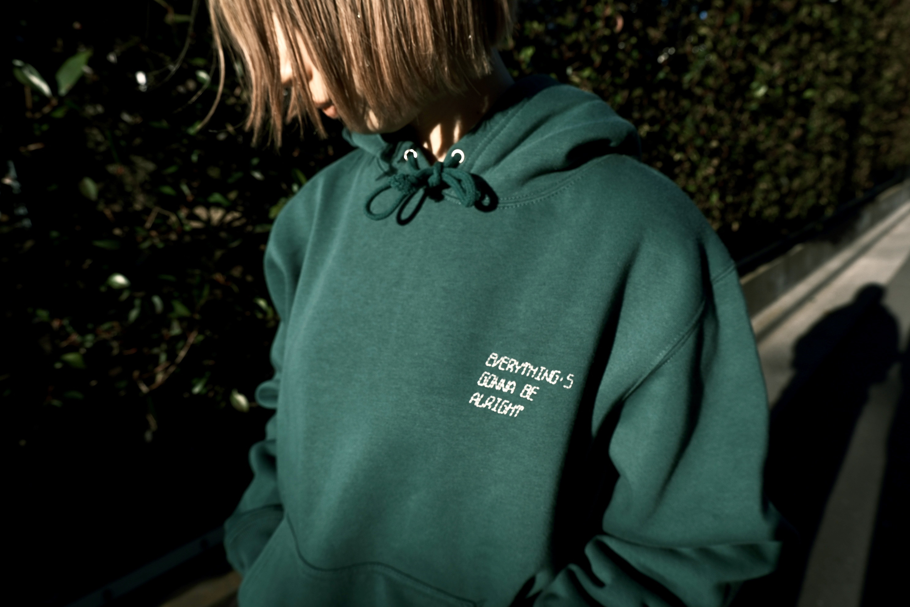 "ALRIGHT"  手刺繍 スウェット・フーディ グリーン 受注制作