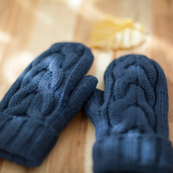 美品BRIEFING ブリーフィング ネイビー ミトン手袋と耳あて あたたかい・手編み ウール手袋・ミトン＊ネイビー＊裏フリース