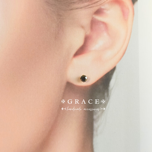 シックな色気✦パイライトのひと粒ピアス 4mm ゴールドサージカル