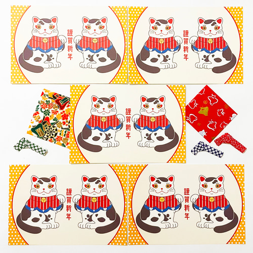 2025 福招き猫 年賀状5枚セット お正月 新年 ヘビ 蛇 巳年 謹賀新年