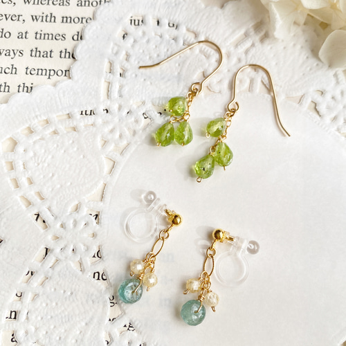 じばにゃん☺︎ 1点作品☆ 大粒エメラルドピアス　イヤリングに変更可能☺︎ 大粒さん〔25mm〕ピアス＆イヤリング｜螺鈿アートアクセサリー