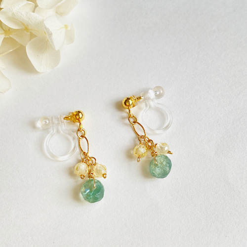 じばにゃん☺︎ 1点作品☆ 大粒エメラルドピアス　イヤリングに変更可能☺︎ ブラジル産スライスカットエメラルドとザンビア産ラフチューブ型