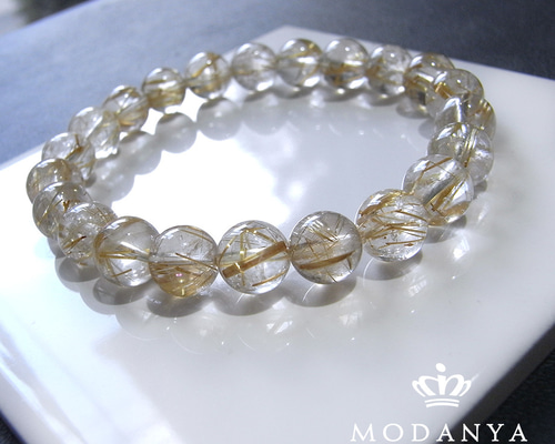 beads574]ルチルクォーツ（クリアタイプ）8.7mm ブレスレット 22粒