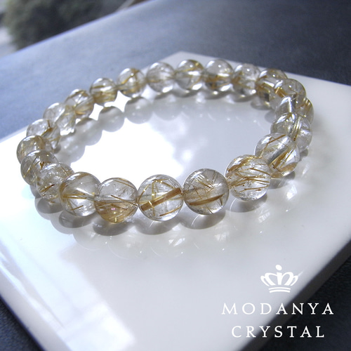 beads574]ルチルクォーツ（クリアタイプ）8.7mm ブレスレット 22粒