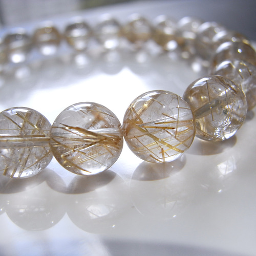 beads574]ルチルクォーツ（クリアタイプ）8.7mm ブレスレット 22粒
