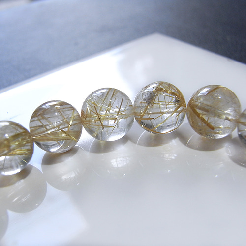 beads574]ルチルクォーツ（クリアタイプ）8.7mm ブレスレット 22粒