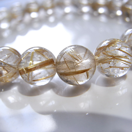 beads574]ルチルクォーツ（クリアタイプ）8.7mm ブレスレット 22粒