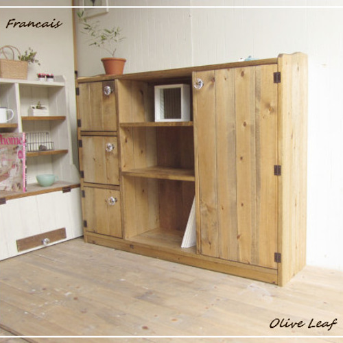 サイズオーダー可○超ワイドアシンメトリーキャビネット○シャビー