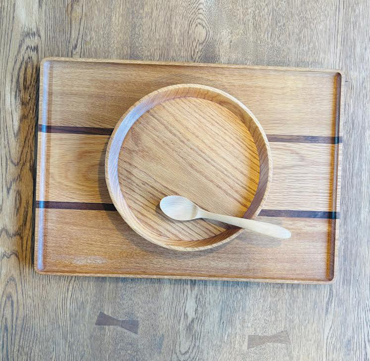 【人気です】ボーダー×スクエア トレイ　ナラL