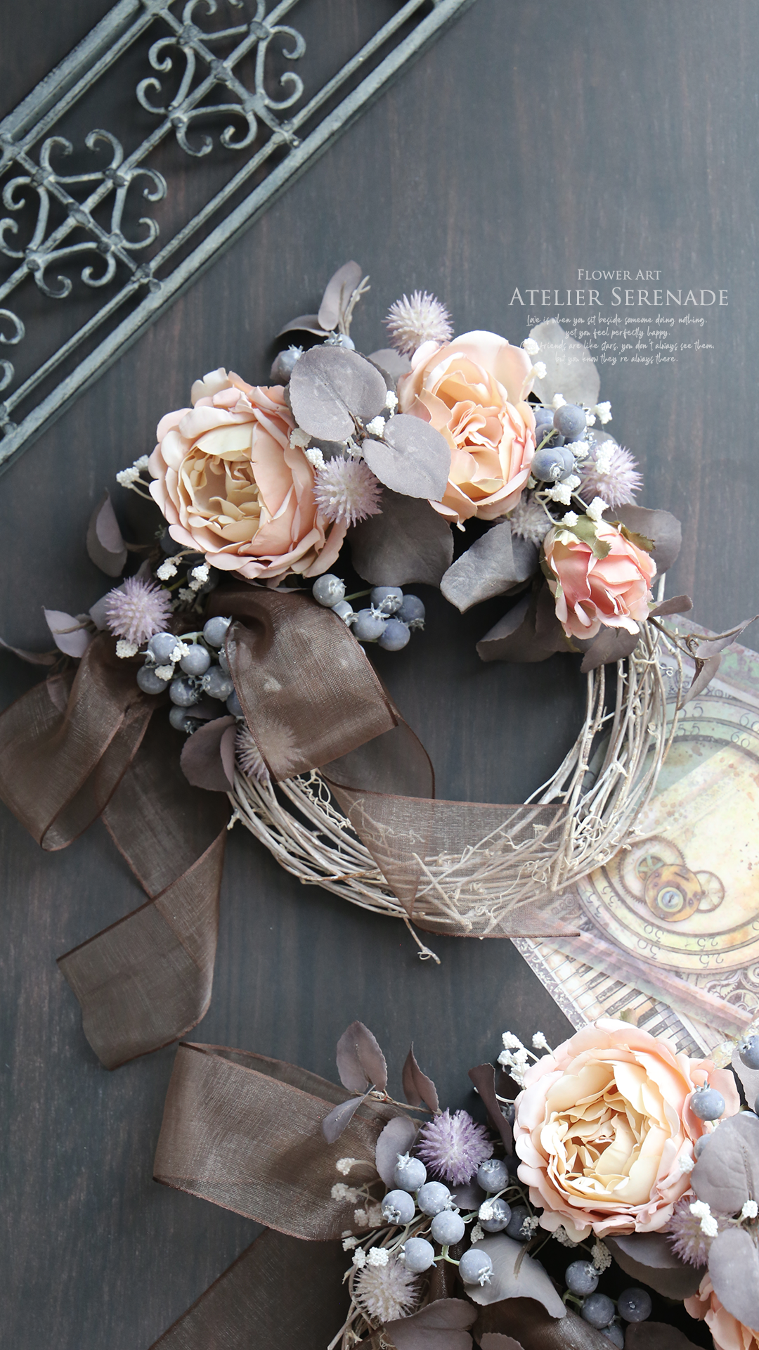 小さな回想録 アンティークリース -Pomme Roses & Sepia leaves 5,025円