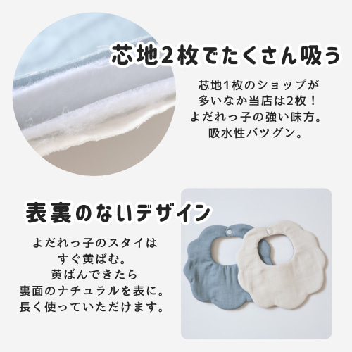 芯地2枚】名入れもできる！もくもくスタイ 無地 ふわふわ 厚い 出産