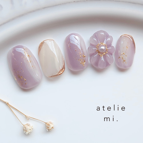 選べるカラー♡うるうるフラワーのニュアンスネイルチップ*成人式