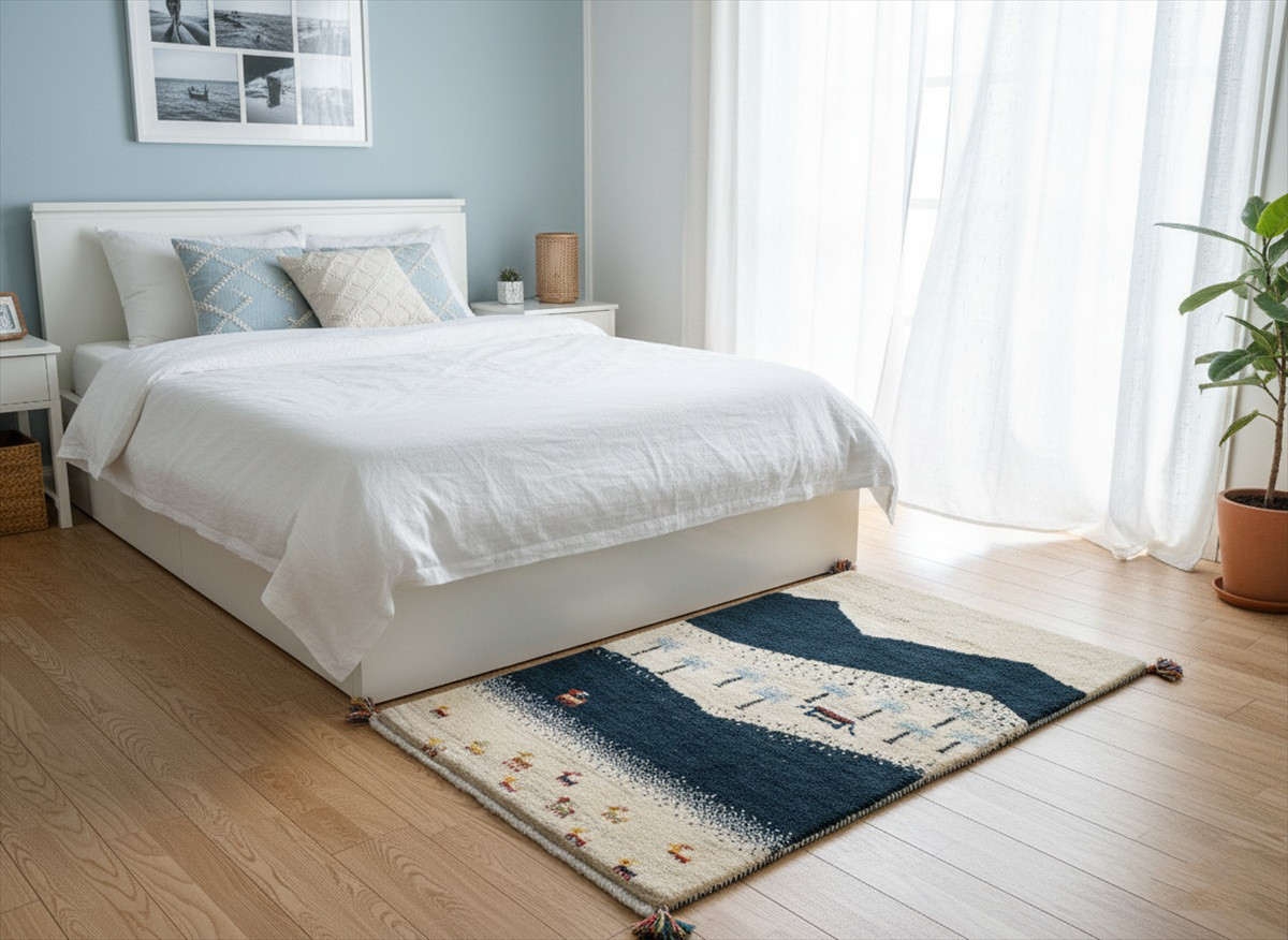 ペルシャ ギャッベ　玄関マット大　122x80cm　風景　ヤシの木　テント　BB21366G