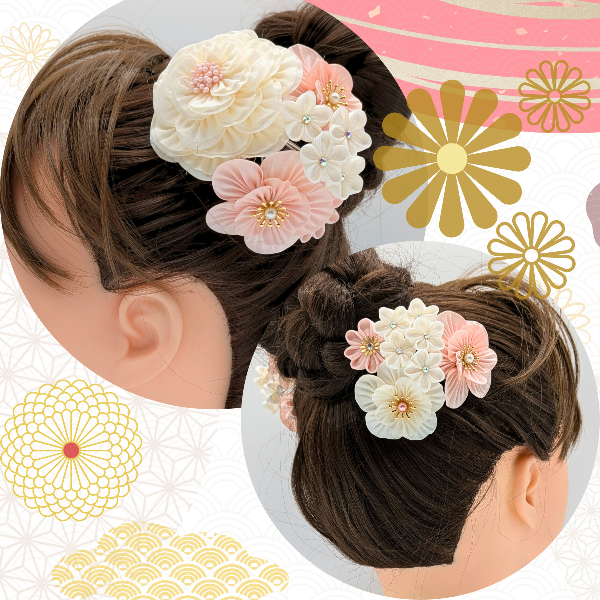 つまみ細工 髪飾り 成人式 前撮り 卒業式 白 ピンク  コーム pnk-11