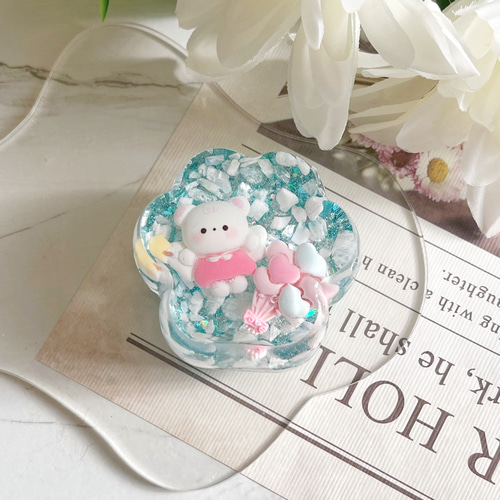 肉球 キーホルダー 天然石 レジン 水色 ラメ ハート 可愛い 名入れ