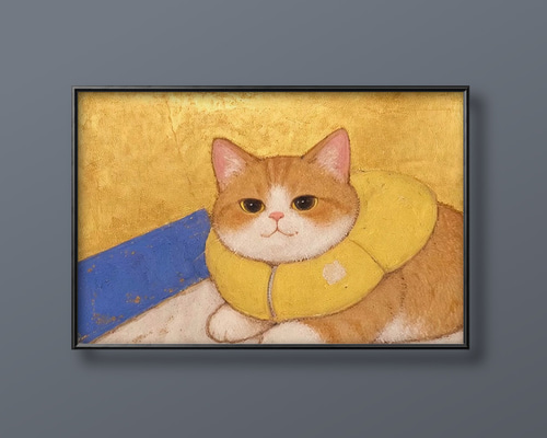 絵画。原画【かわいい橘猫が騒ぎを起こそうとベンチに飛び乗った】 絵画。原画【かわいい橘猫が騒ぎを起こそうとベンチに飛び乗った】
