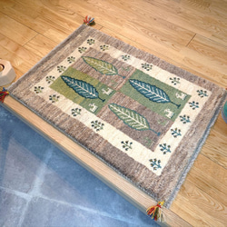 新入荷】ペルシャ ギャッベ ミニマット 横45x40cm アイボリー色