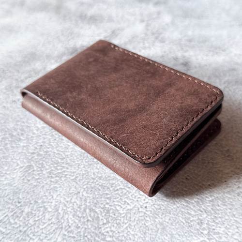 三つ折りカードケース 本革 ｲﾀﾘｱﾝﾚｻﾞｰ DarkBrown ダークブラウン