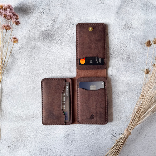 三つ折りカードケース 本革 ｲﾀﾘｱﾝﾚｻﾞｰ DarkBrown ダークブラウン 名刺