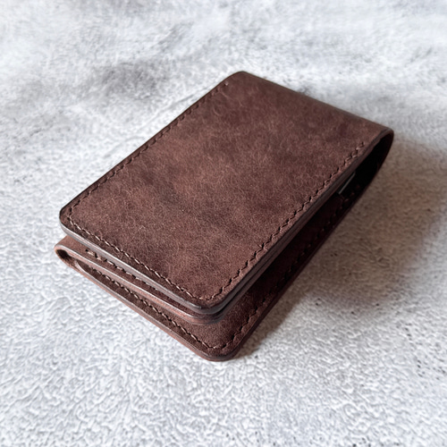 三つ折りカードケース 本革 ｲﾀﾘｱﾝﾚｻﾞｰ DarkBrown ダークブラウン