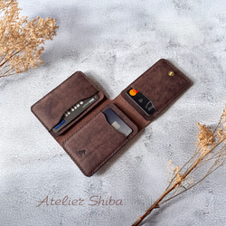 三つ折りカードケース 本革 ｲﾀﾘｱﾝﾚｻﾞｰ DarkBrown ダークブラウン 名刺