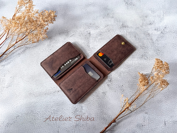 三つ折りカードケース 本革 ｲﾀﾘｱﾝﾚｻﾞｰ DarkBrown ダークブラウン