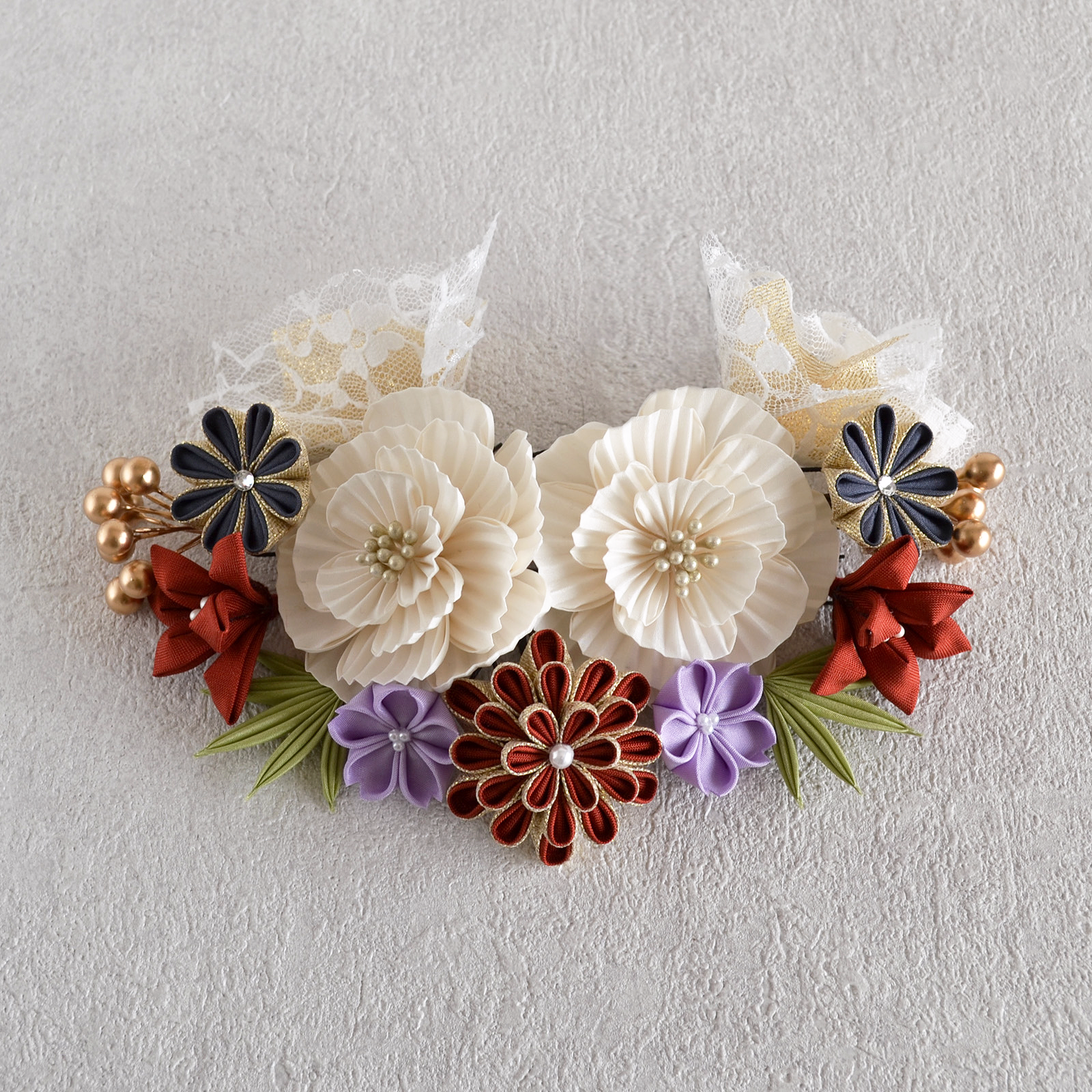 白牡丹のUピンかんざし ✤ 15本セット　成人式　卒業式　結婚式　七五三　和洋折衷　アレンジ自由　つまみ細工の髪飾り