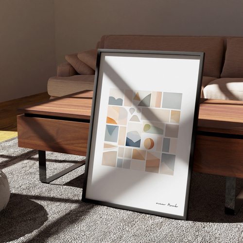 抽象タイルアート 木製フレーム付き 抽象タイルアート 木製フレーム付き