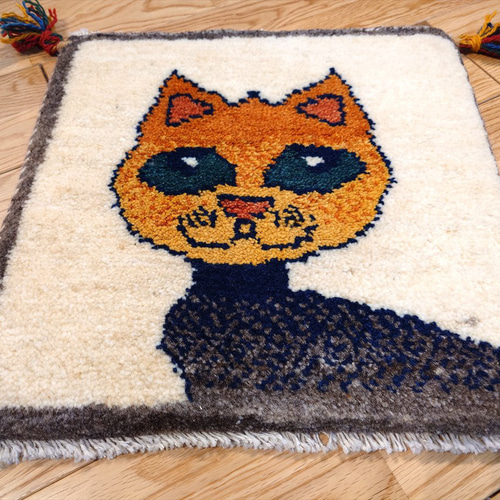新入荷】ペルシャギャッベ ミニマット 横40x39.5cm 猫 オレンジ