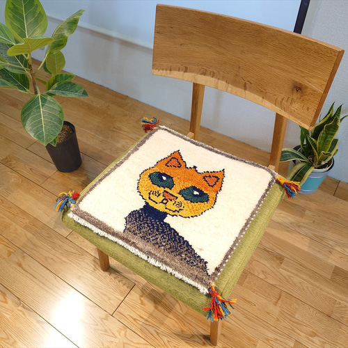 新入荷】ペルシャギャッベ ミニマット 横40x39.5cm 猫 オレンジ