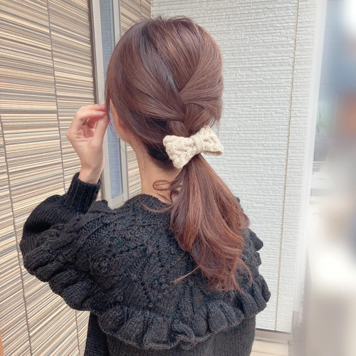 アラン模様のリボンヘアゴム୨୧くすみピンク ヘアゴム asumi 通販