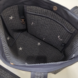 ✱受注制作✱ヌビバッグ Lサイズ/ヌビトートバッグ /ランチトート/ ダークグレー×ムーンスター刺繍 4枚目の画像