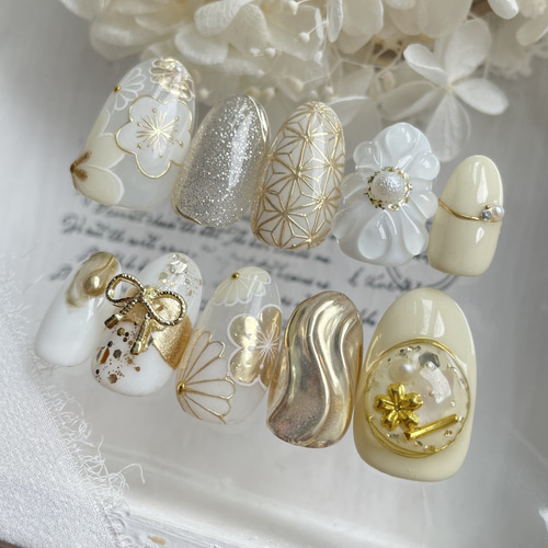 成人式 前撮り 振袖 卒業式 入学式 袴 和柄 くすみカラー ネイルチップ